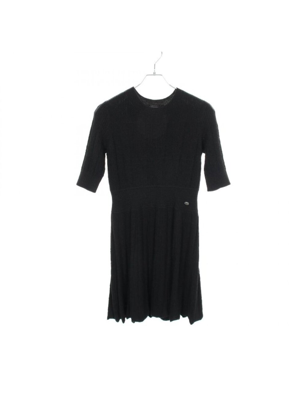 Chanel Dress CC Logo Button Black Wool Knit